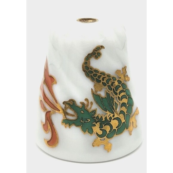 Dragon Scherzer Porcelain Thimble Gold Gilt West Germany Collectible Vintage - Picture 5 of 17